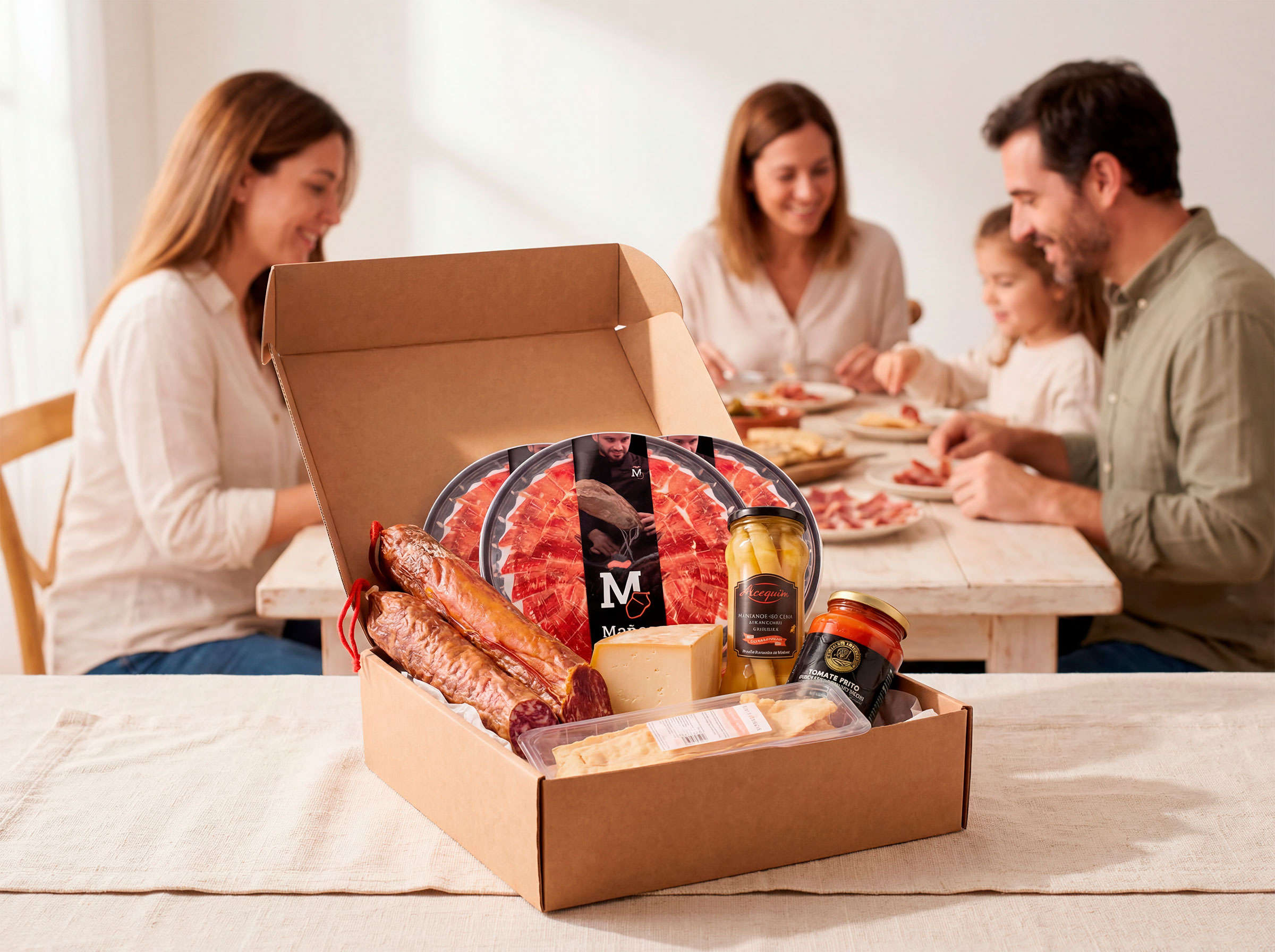 Caja gourmet con pack ibérico tradicional y productos delicatessen