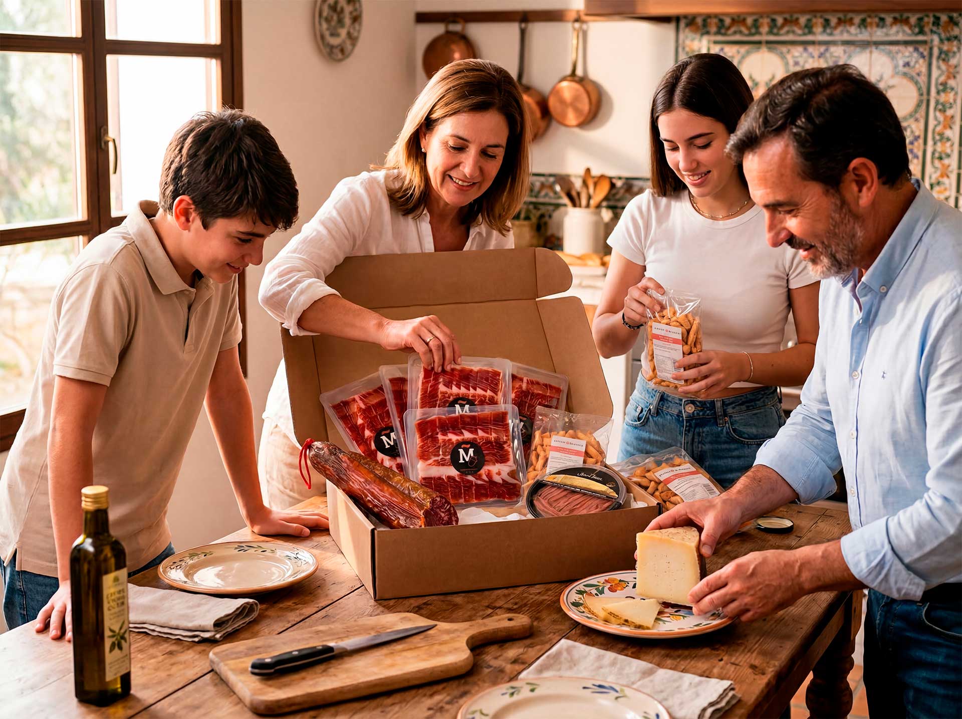 Productos ibéricos gourmet con jamón, embutidos y queso artesanal